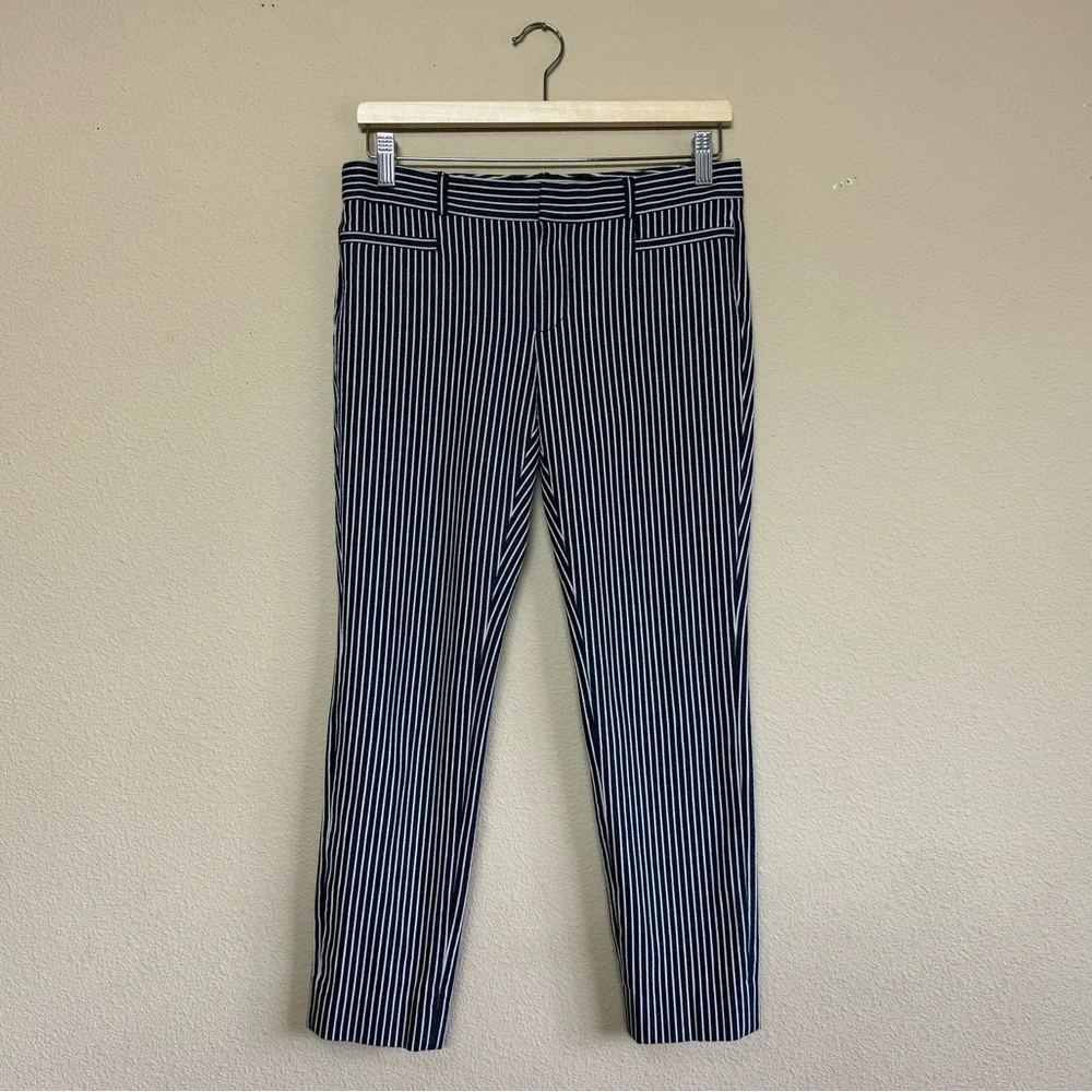 Banana Republic pants women 2 cotton blend slim ankle pin striped pants blue - Picture 1 of 13